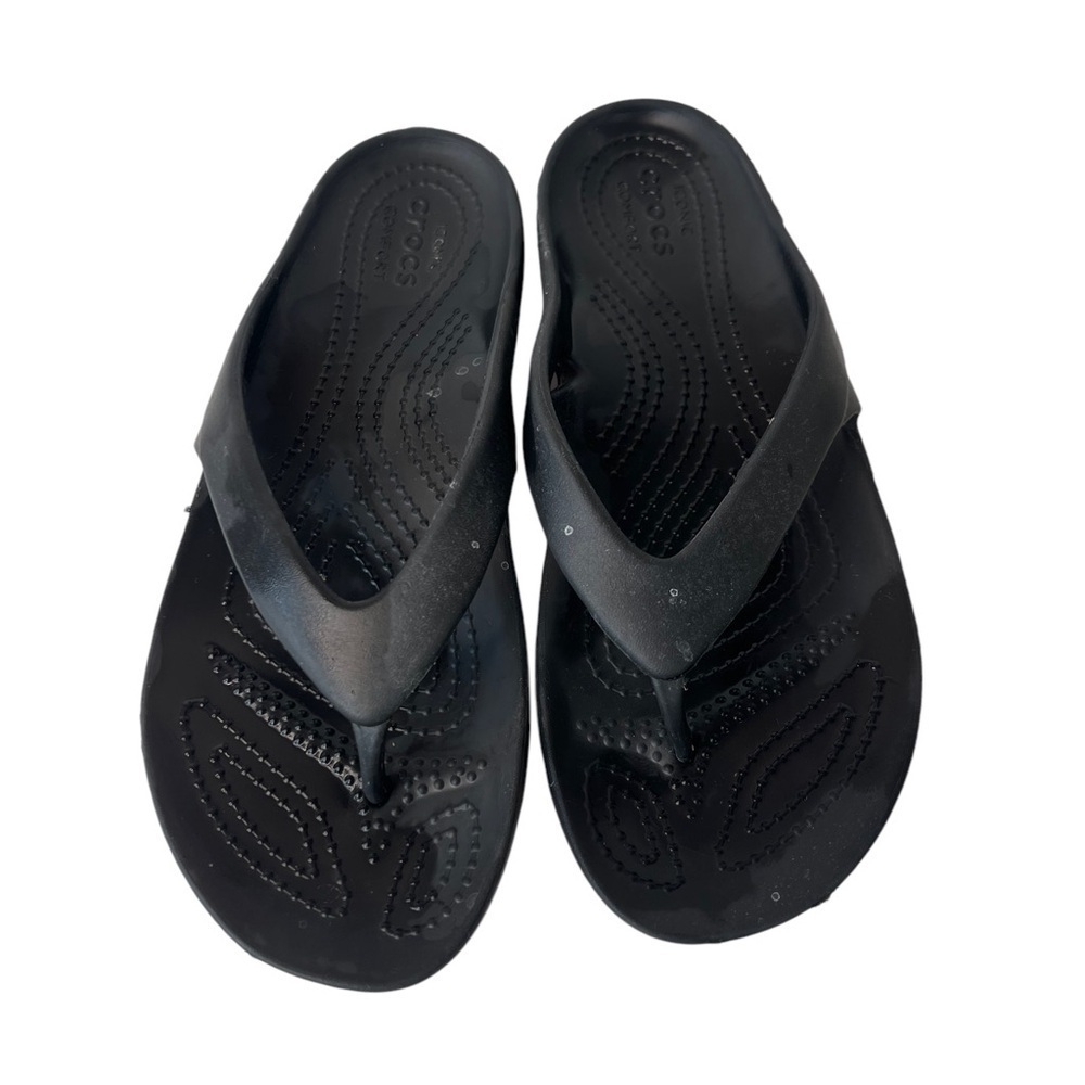 Crocs Women’s Black Rubber Comfortable Flop Flop Slide Sandal Size 6